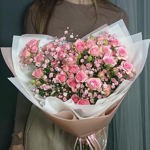 Кустовые Розы и гипсофила 💓