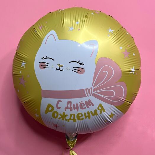 Шар с надписью «С днём рождения!» с кошкой