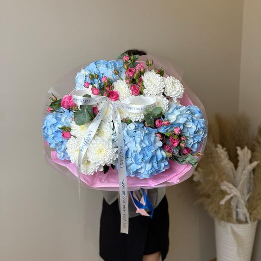 Евробукет из синих гортензий