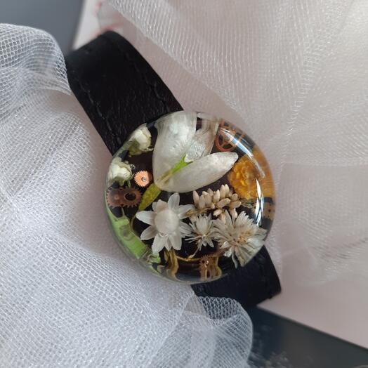 Браслет из эпоксидной смолы с живыми цветами внутри Счастливые часов не наблюдают кожаный ремешок
