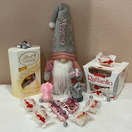 Caja de regalo plateada - rosa con chocolates