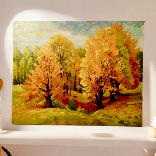 Золотая осень, дубы, пленерный этюд. Картон, масло. 50*40