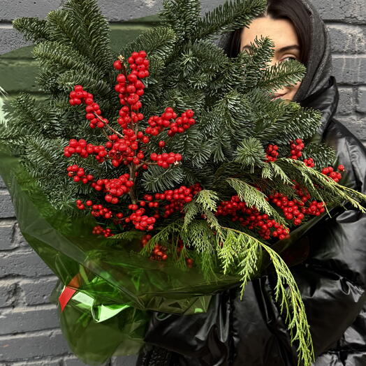 Новогодний букет 🌲 Нобилис, красный Илекс