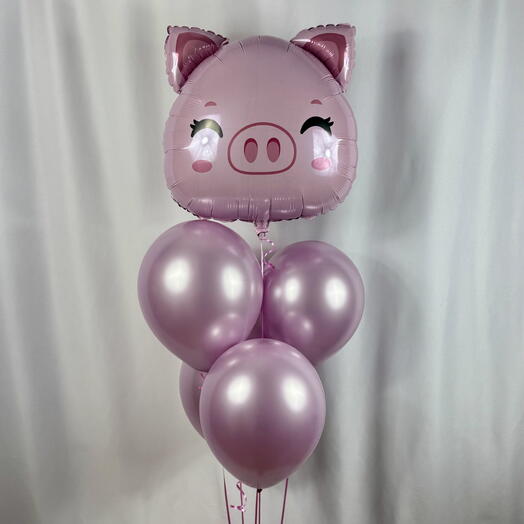 Набор воздушных Шаров гелий поросенок 5 шт. Set of helium balloons Pig pink 5 pcs