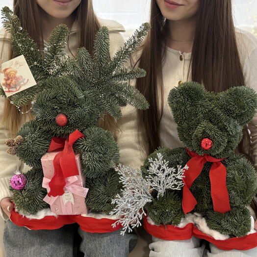 Олень и Медведь из ЖИВОЙ пихты Нобилис - Вау-Дуэт🎄