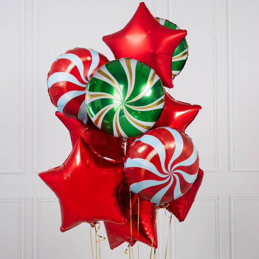 Набор воздушные шары Новый год 10шт. Set of helium balloons Merry Christmas