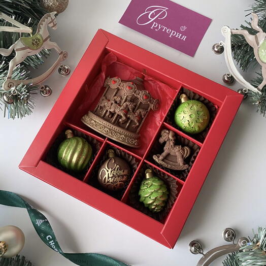 Новогодние шоколадные конфеты ручной работы «Новый год» с каруселью S