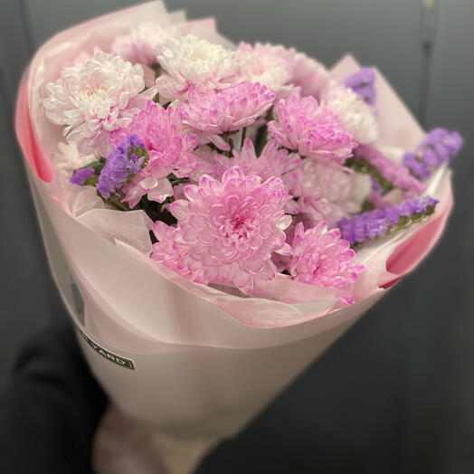 Розовые хризантемы со статицей 🩷