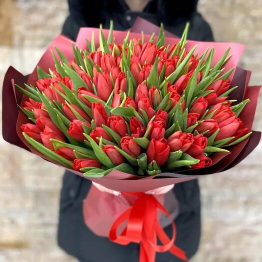 101 красный тюльпан 🌷 Красные тюльпаны