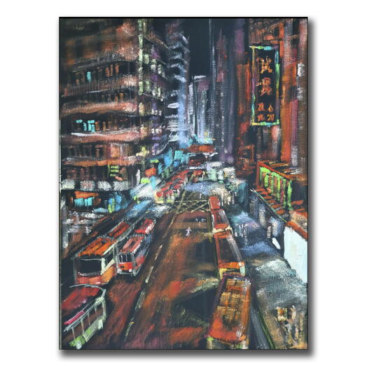Улица Гонконга. Картина маслом