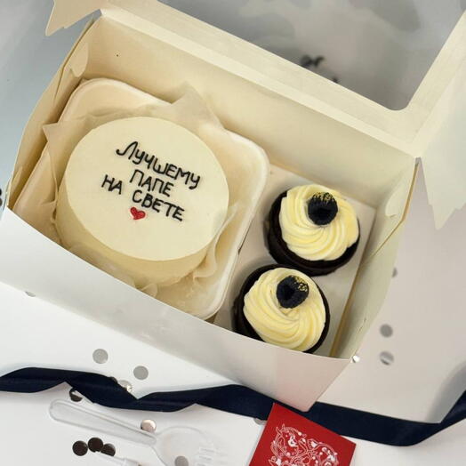 Бенто торт "Лучшему папе на свете" + 2 капкейка на 23 февраля папе, мужу