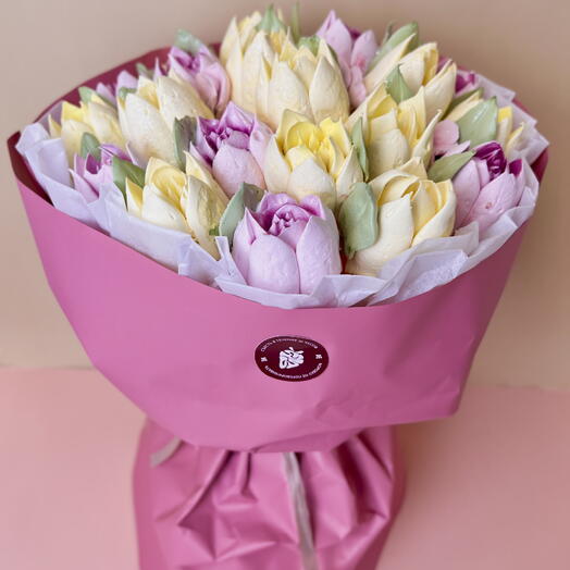 Букет из зефира ручной работы Жёлтые тюльпаны размер М