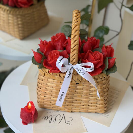 Red Rose Candle Bouquet in Basket