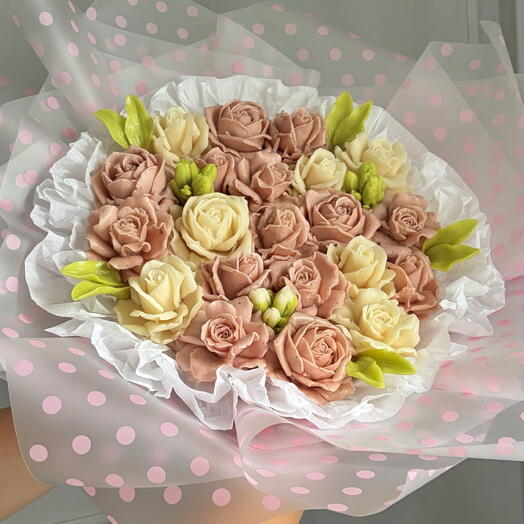 НЕЖНЫЙ БУКЕТ РОЗ ИЗ ЗЕФИРА 21 шт.💕🌹
