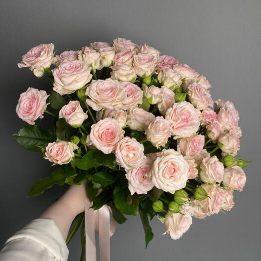Охапка из 15 нежно-розовых кустовых роз 💕