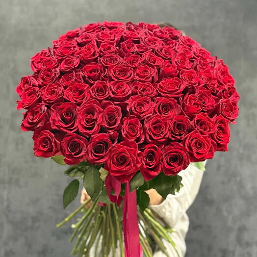 Букет из 75 высоких красных роз Эксплорер 70 см | 🌹 Премиум плантация