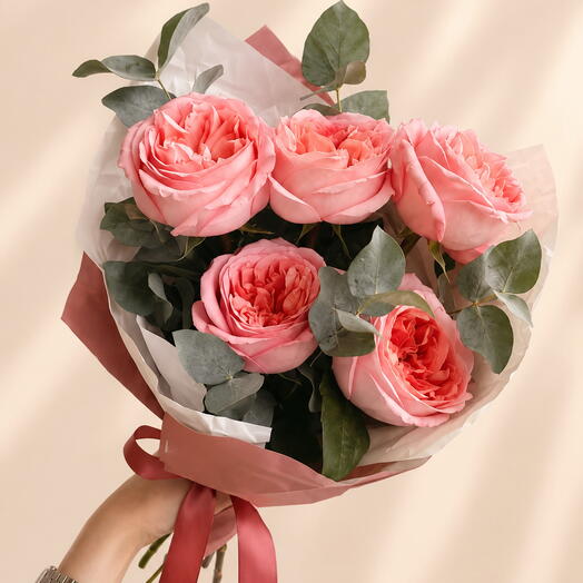 🌸 Букет из 5 роз Kahala с эвкалиптом — стильный букет с доставкой