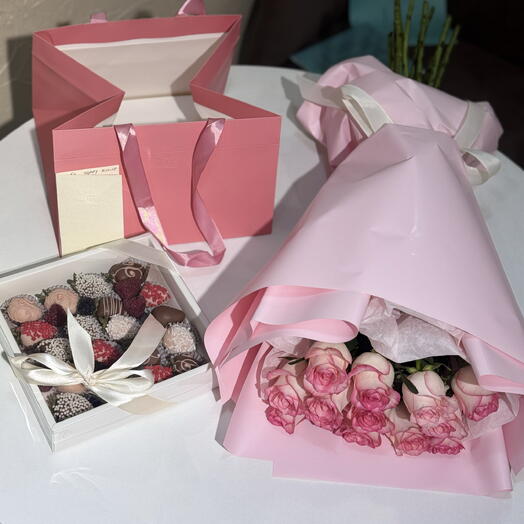 Combo: roses and chocolate-covered strawberries