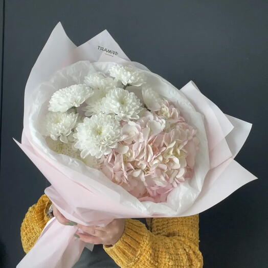 Букет из гортензии и хризантем 🌸