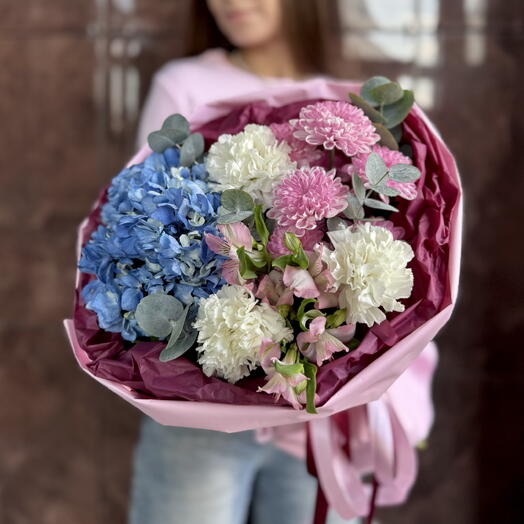 Авторский букет 💐 «Осень бургунди» из гортензий| альстромерий| хризантем