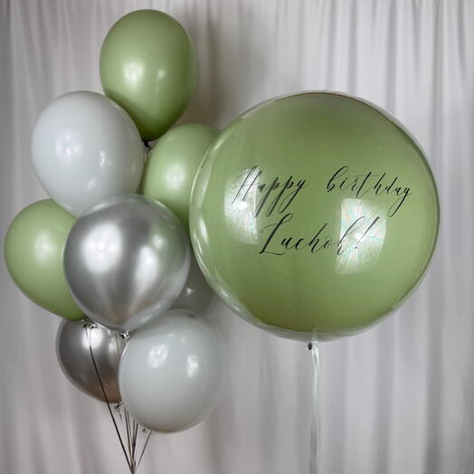 Набор воздушных Шаров с надписью Бабблс эвкалипт 10шт. Set of helium balloons with inscription 10pcs Eucalyptus