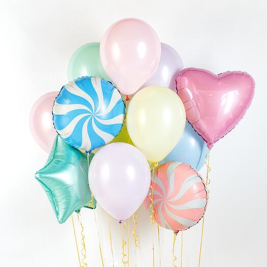 Themed cloud of helium balloons "Cotton Candy" of 13 pieces