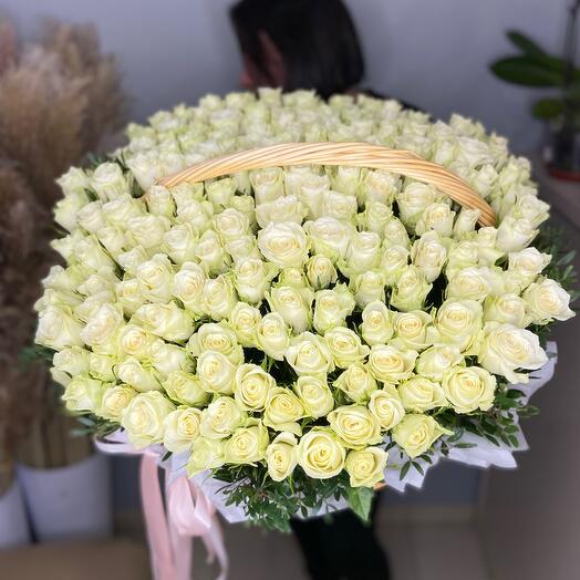 Огромная корзина белых роз🌹🌹🌹