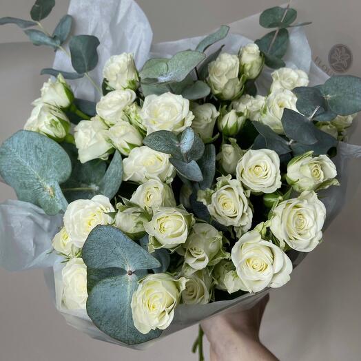Mono of bushy white roses