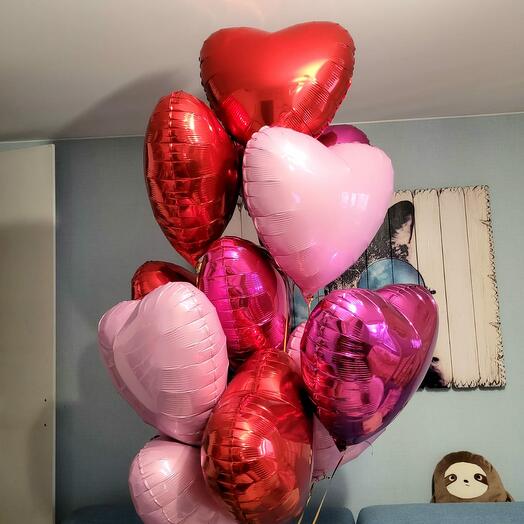 Mix of foil hearts with helium 11 pcs