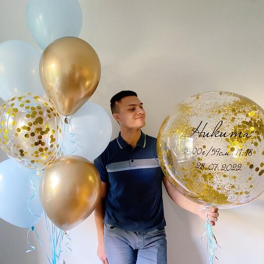 Balloons (balloons): giant bubbles with the inscription + fountain of 10 balloons