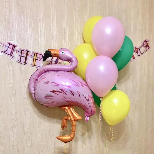 Globos de colores con flamenco rosa 8 piezas