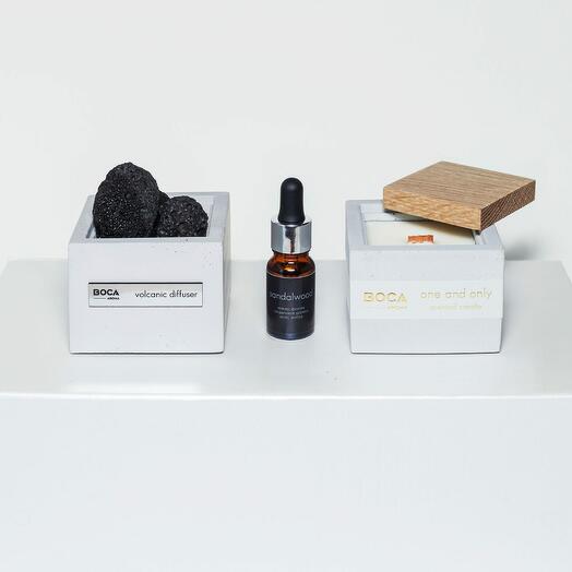 Подарочный набор: свеча в бетоне (ONE AND ONLY) + диффузор в бетоне (SANDALWOOD)