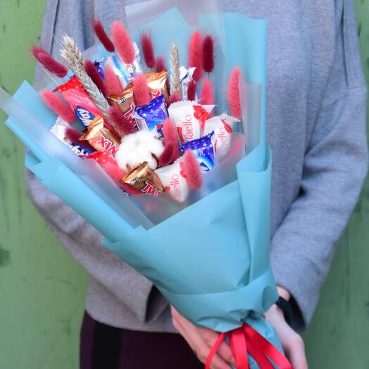 Букет с конфетами 🍬 Любимой 💗 конфетный букет с сухоцветами