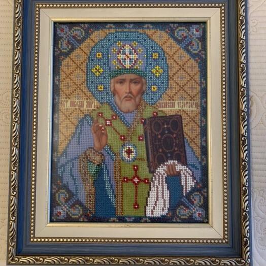 Икона бисером,, Чудотворец,, пасха