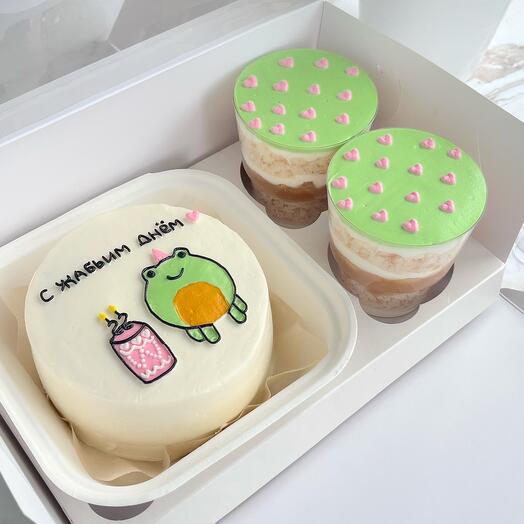 Bento cake for a friend with a toad, bento with trifles for a friend, bento birthday cake