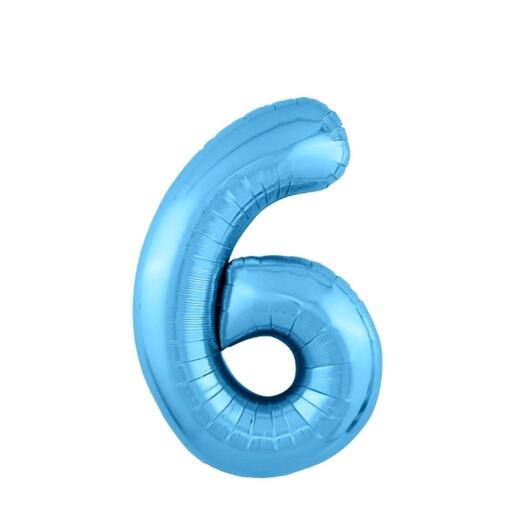 Шар-цифра "6" гелиевый, цвет холодный голубой