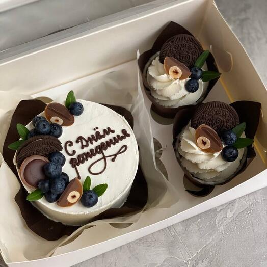Set of bento cake+cupcakes "Happy birthday"