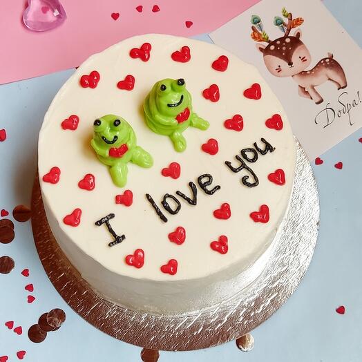 Бенто торт с лягушками и надписью I love you