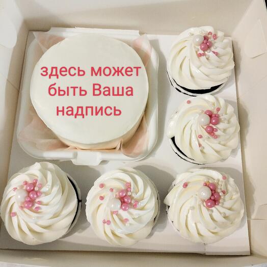 Бенто-торт+5 капкейков с вашей надписью