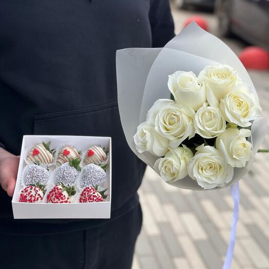 9 strawberries and 9 white roses 1