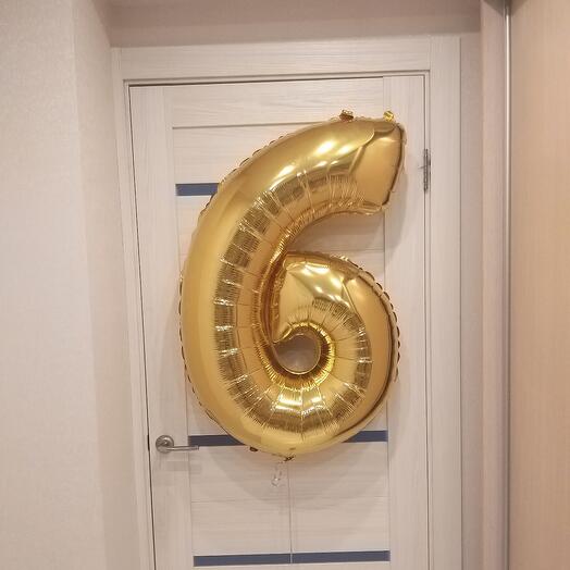 Шар-цифра "6" гелиевый, цвет золото