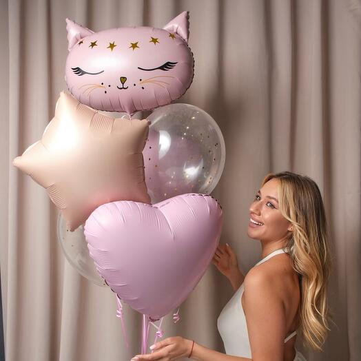 Fuente de globos de papel de aluminio y látex "gato Rosa"
