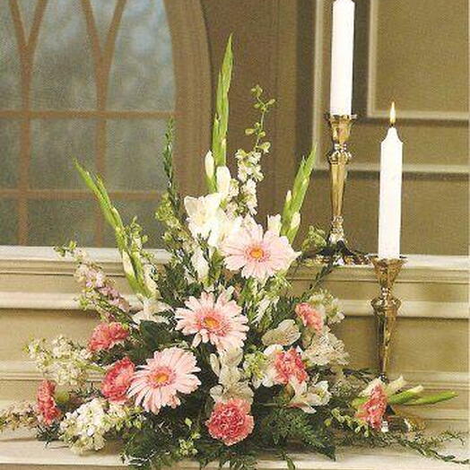 Blushing Petal Harmony: 5 Gladiolus, 3 Gerberas   Mixed Roses