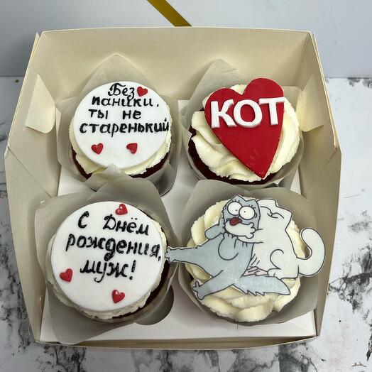 Капкейки для мужа с котиками. В подарок , на день рождения Парню/мужу