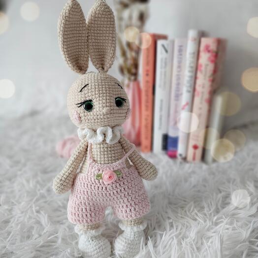 Bunny in a pink jumpsuit