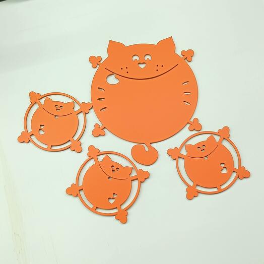 Подстаканники "Рыжая кошка с котятами" набор из 4 штук