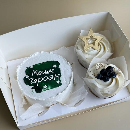 Комбо набор бенто-торт и 2 капкейка на 23 февраля🧁