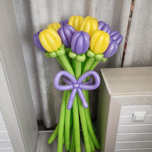 Букет из жёлто-сиреневых Тюльпанов на длинной ножке