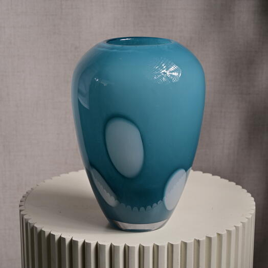 Polka Dots Blue Glass Vase