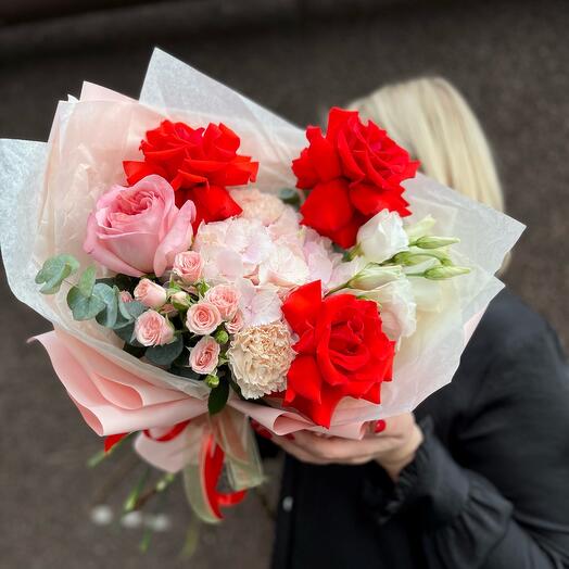 Любовь с первого взгляда ♥️ | Французкая роза, кустовая роза, гортензия, эустома и диантусы